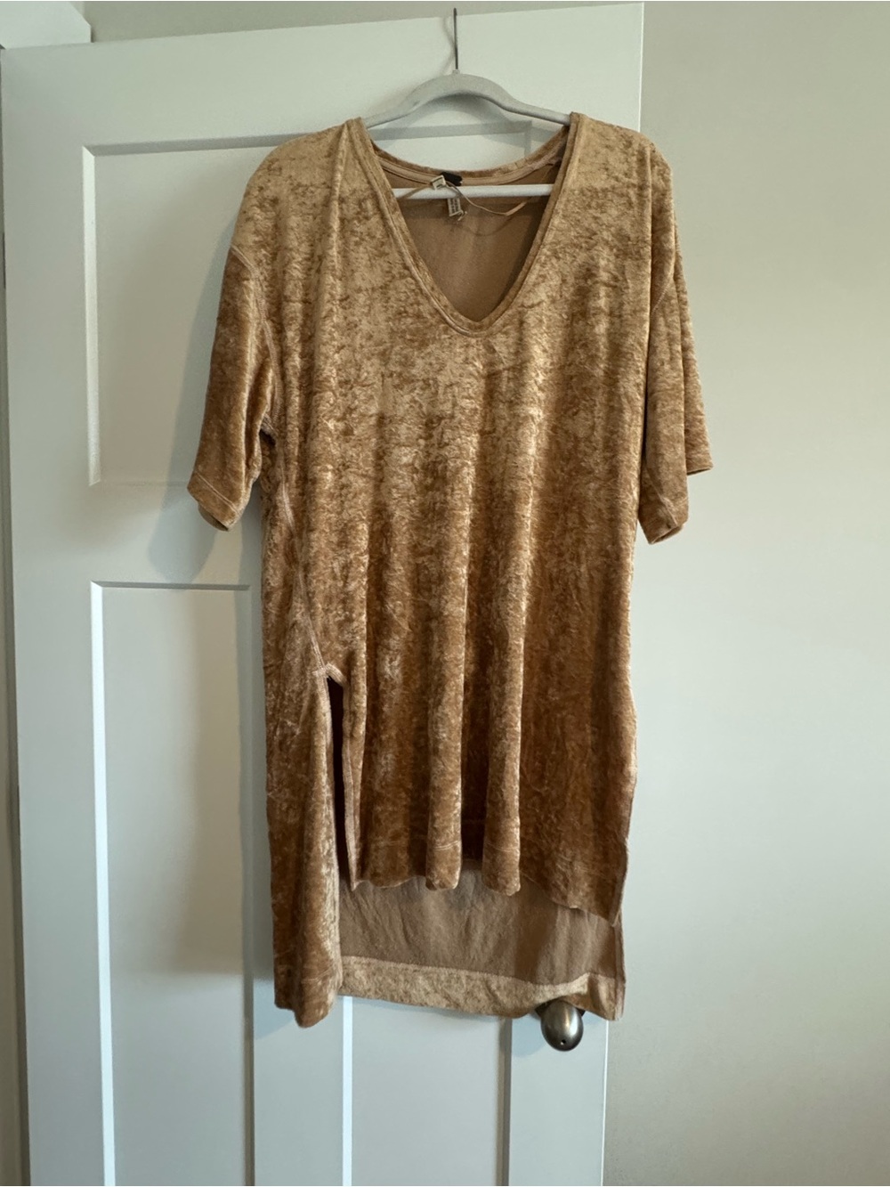 We The Free Velvet V-Neck Tunic in Camel Brown